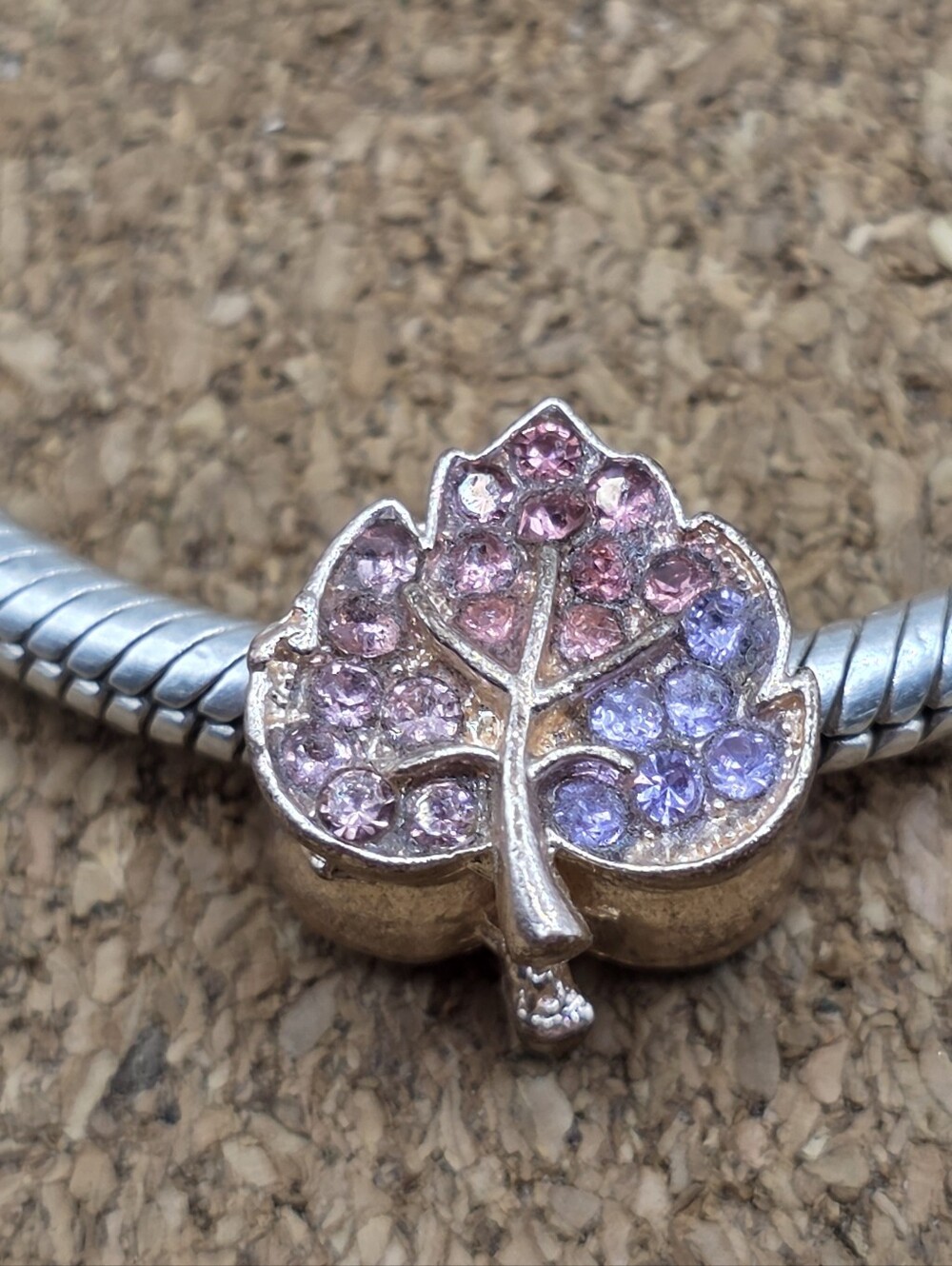 5/$25 ❤️ ROSE GOLD PINK AND PURPLE CZ LEAF CHARM FOR PANDORA